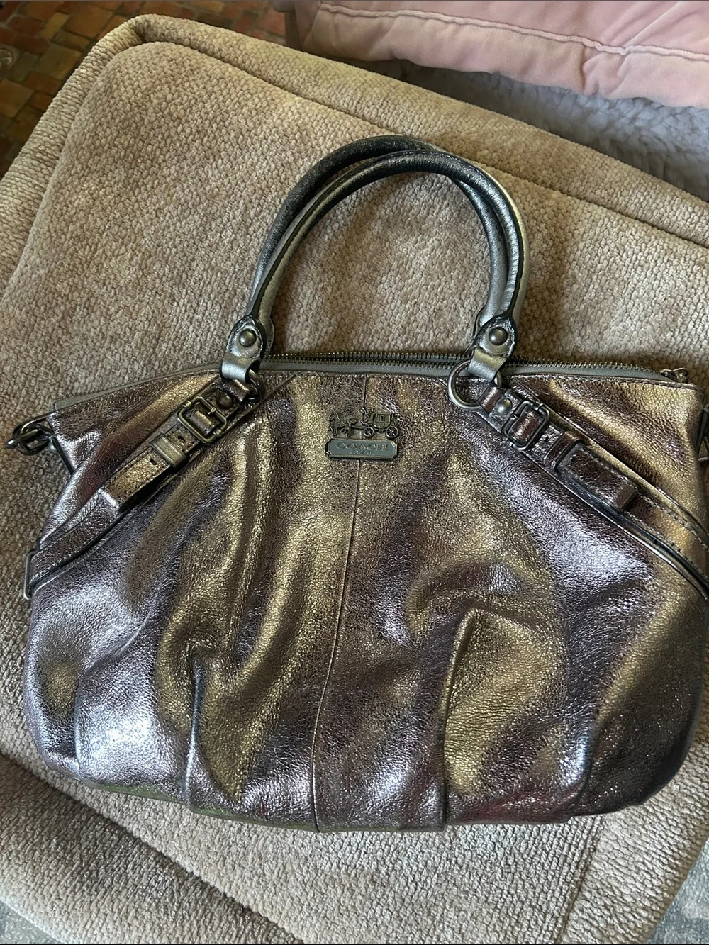Coach Madison Sophia Metallic Gunmetal Leather Satchel Bag - Style #15960
